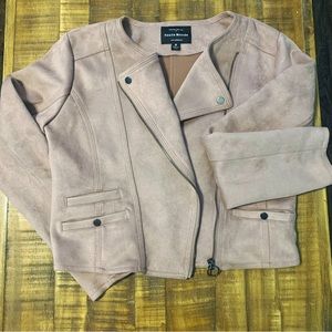 Haute Monde Nude Pink Faux Suede Long Sleeve Moto Full Zip Jacket Size M